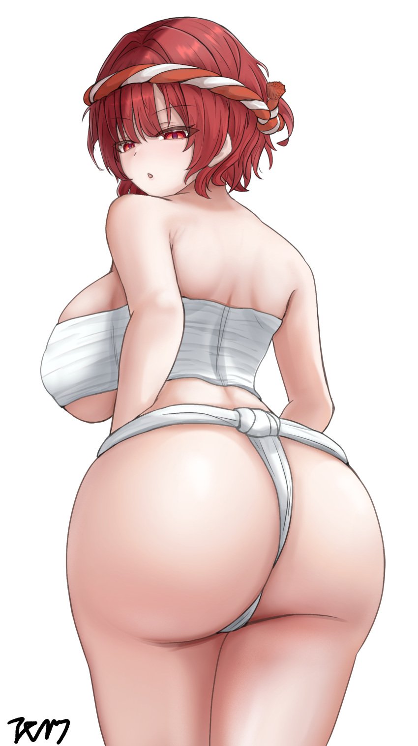 1girls back_view female fundoshi huge_breasts large_ass looking_at_viewer looking_back raiko_horikawa rear_view rh_thunderriver solo thighs touhou