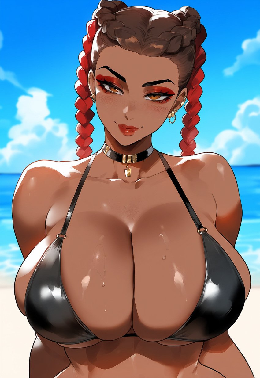 1girls ai_generated apex_legends blush breasts brown_eyes brown_hair female huge_breasts juuicyai loba_(apex_legends) massive_ass massive_breasts sex smile sweat