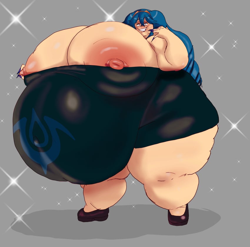 1girls alternate_costume alternate_hairstyle bbw belly blue_hair breasts fat female fire_emblem fire_emblem_awakening flamingsanity lucina_(fire_emblem) nintendo nipples obese overweight overweight_female thick_thighs