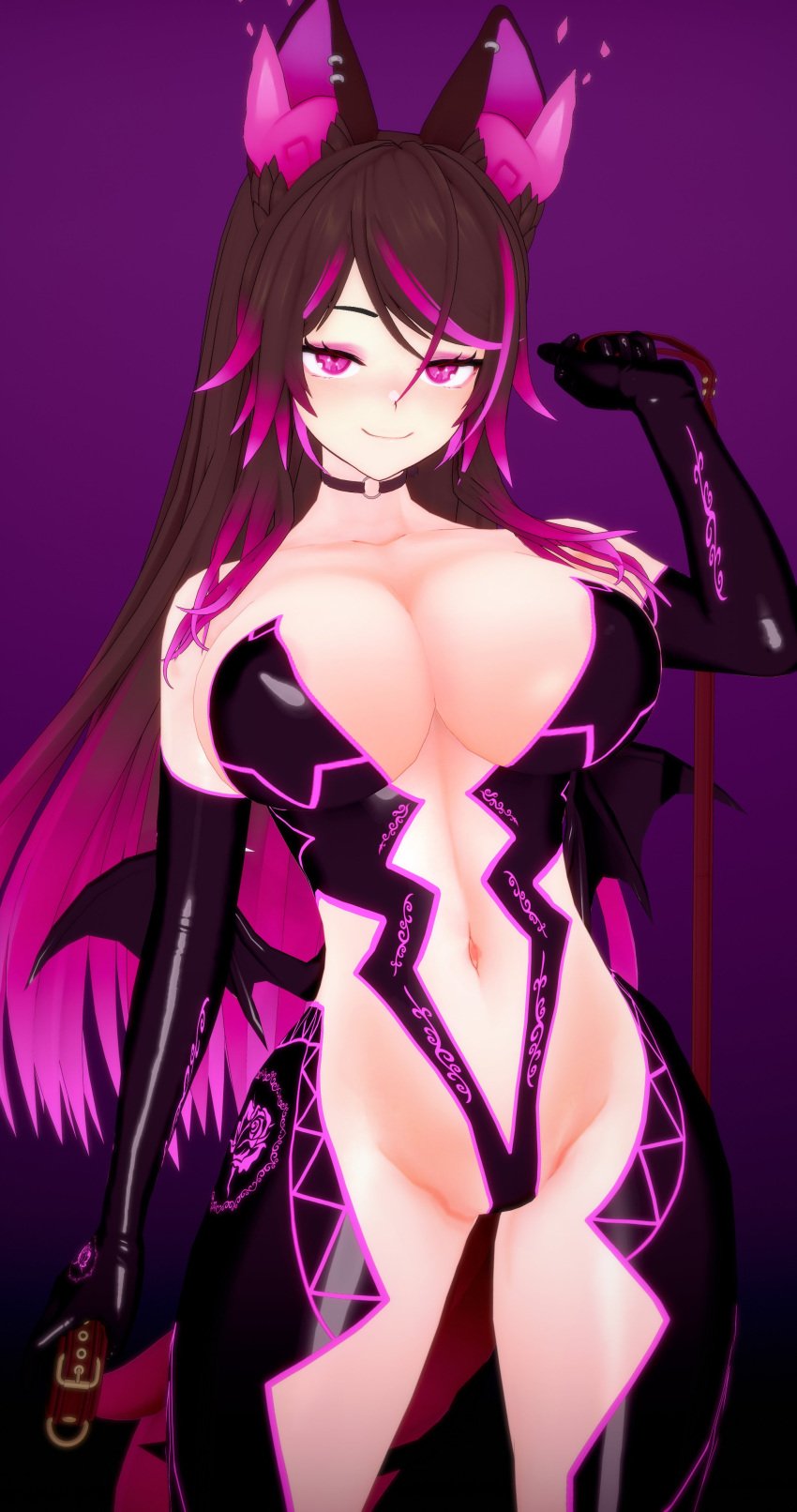 1girls 3d areola_slip areolae ass big_ass big_breasts breasts brown_hair choker collar deluxe_rosie demon_wings elbow_gloves female female_only femdom gloves hips holding_collar holding_leash holding_object hourglass_figure huge_breasts indie_virtual_youtuber leash leash_and_collar light-skinned_female light_skin long_hair looking_at_viewer multicolored_hair naughty_face nipple_bulge pink_eyes pink_hair revealing_clothes sinder_(vtuber) skin_tight skin_tight_outfit smile solo solo_female standing succubus_wings tail thick_thighs thighs thin_waist virtual_youtuber wide_hips wings wolf_ears wolf_girl wolf_tail