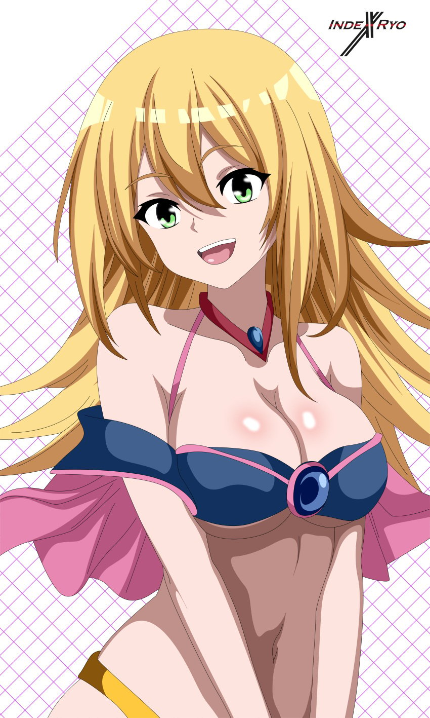 absurdres blonde_hair breasts dark_magician_girl female green_eyes highres indexryo large_breasts long_hair smile yu-gi-oh!