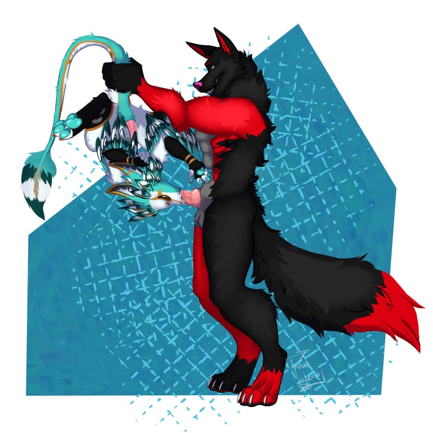 abs anthro avali blaze_the_protogen canid canine canis duo fellatio genitals hi_res major039 male male/male mammal oral paws penile penis sex unknown_artist wolf