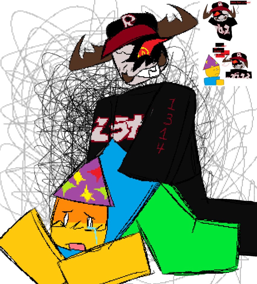 backshots crying folly_(regretevator) party_hat pest_(regretevator) poob_(regretevator) possessed possession rape regretevator roblox robloxian