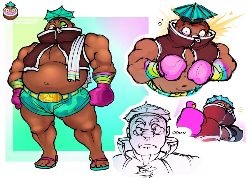 1boy bunny_boy coco coconut eggnrice101 flipline_studios hat humanoid luau_lepunch_(papa_louie) male male_only muscular nude nude_male papa_louie shoes shorts umbrella video_game video_game_character video_game_franchise video_games