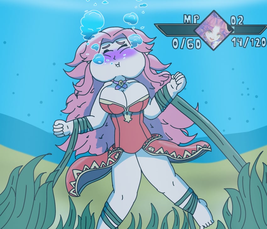 1girls _frankysniper angela_(seiken_densetsu_3) angela_(trials_of_mana) big_breasts breasts commission drowning feet gameplay_mechanics leotard long_hair oxygen_meter peril pink_hair puffy_cheeks seiken_densetsu_3 thighs trials_of_mana underwater