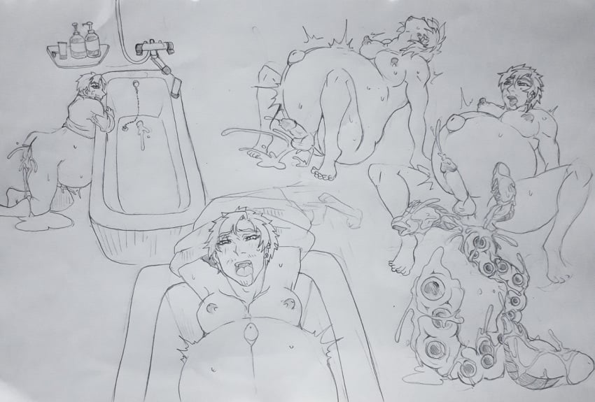 bathroom bathtub beastiality birthing_eggs comic comic_page drooling egg egg_laying eggpreg feral_on_male gay human human_male human_only male male_only male_pregnancy mpreg nude orgasm orgasmic_birth salamander_(amphibian) undressing yaoi