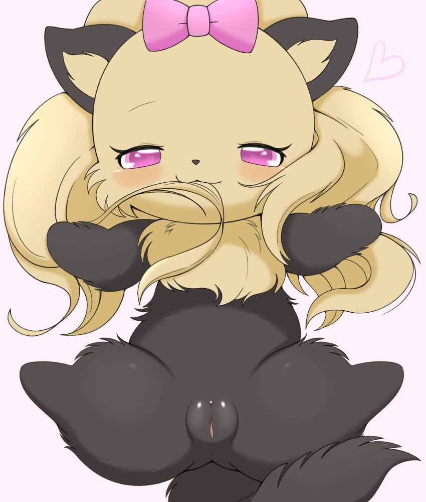 anthro azuo bedroom_eyes blush canid canine canis chest_tuft chibi clitoris domestic_dog female fluffy fluffy_tail genitals hair hair_in_mouth heart_eyes heart_symbol hi_res humanoid_genitalia humanoid_pussy hunting_dog jewelpet jewelpet_(series) jewelpet_(species) long_hair looking_at_viewer mammal narrowed_eyes pussy ribbons sanrio seductive sega sega_fave sega_toys solo spread_legs spreading tail terrier thick_thighs topaz_(jewelpet) tuft yorkshire_terrier