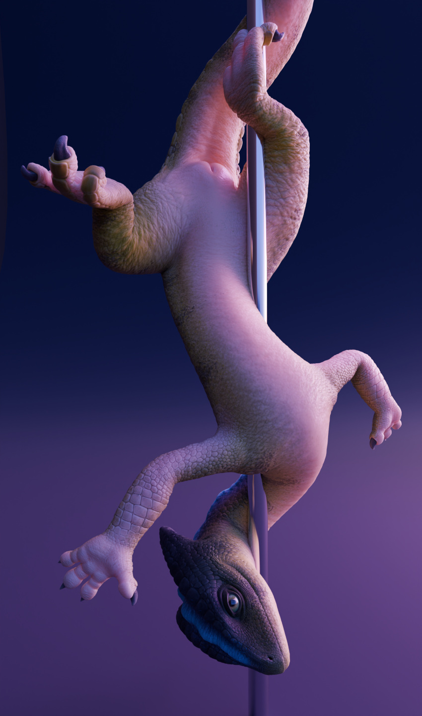 16:9 2024 3d absurd_res animal_genitalia blender_(artwork) claws cloaca dancing digital_media_(artwork) dzat female feral finger_claws genitals green_body hi_res keie lisko lizard looking_at_viewer pole pole_dancing reptile scales scalie simple_background smile solo stripper_pole tail widescreen