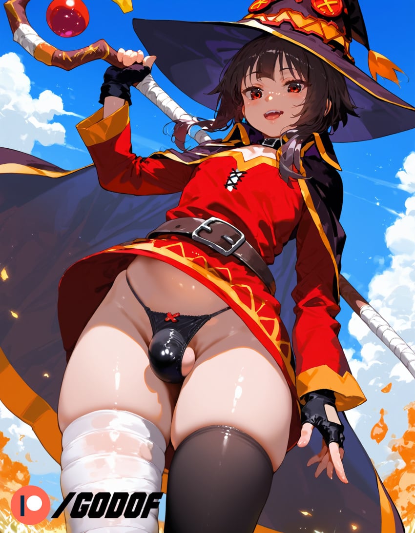 1boy 1femboy ai_generated femboy godof kono_subarashii_sekai_ni_shukufuku_wo! megumin patreon small_breasts small_penis yaoi