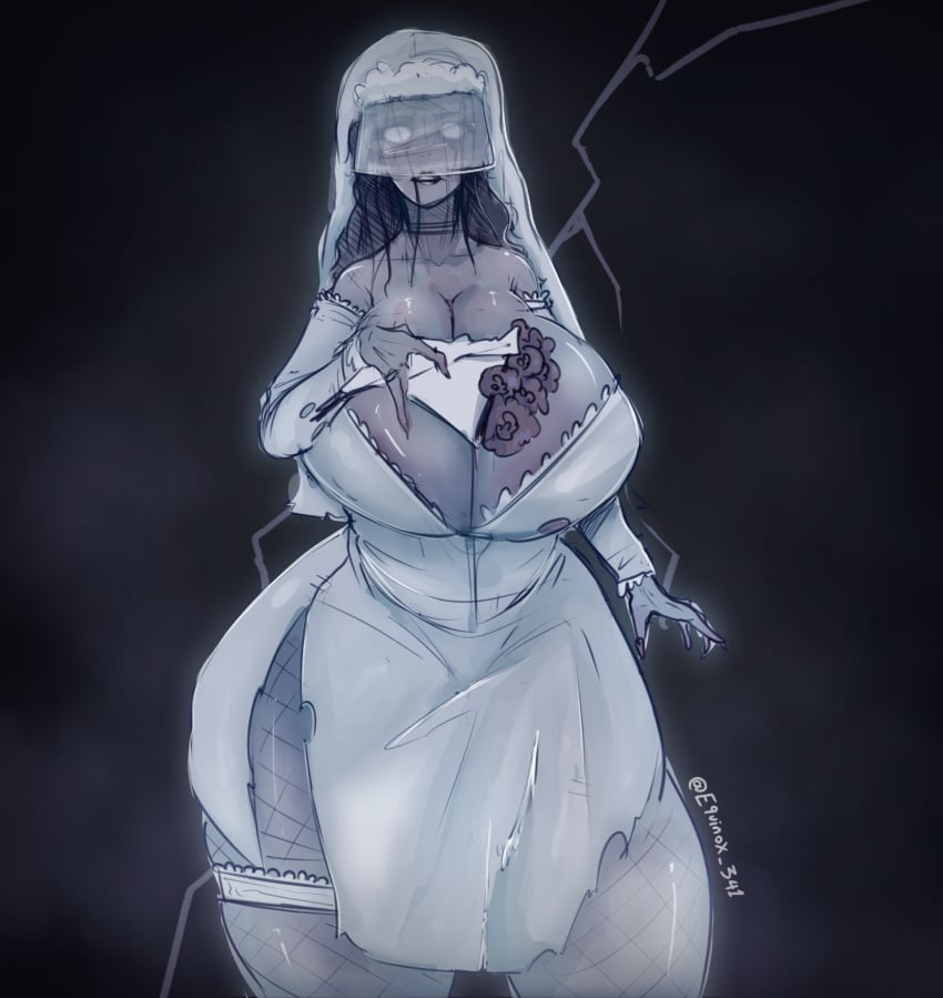 big_breasts equinox_341 fishnets ghost ghost_girl huge_breasts la_llorona mexican_mythology milf mythology nightmare_waifu thick_thighs urban_legend wedding_dress wedding_veil zombie_girl