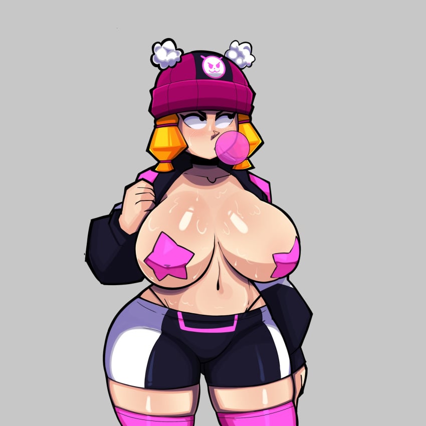 bibi_(brawl_stars) big_breasts brawl_stars bubble_gum topless zelsxnn