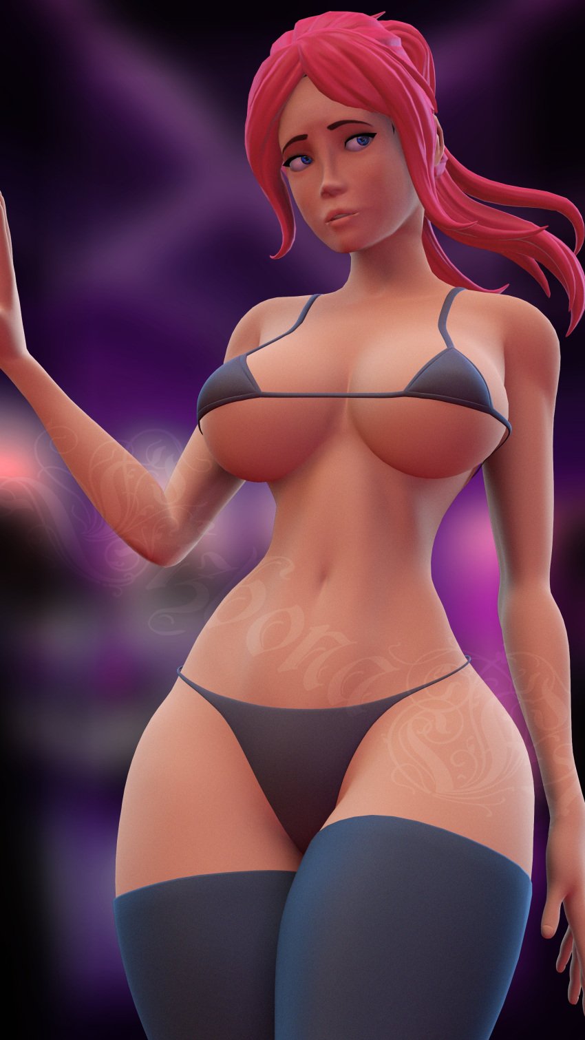 big_breasts bra breasts curvy_figure f4 female female_only femscout_(alt_design) ginger light_skin long_hair panties red_hair sfm socks source_filmmaker thick_thighs watermark