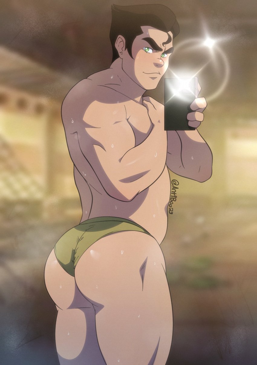 1boy antibooart ass avatar_legends black_hair bolin camera male_focus male_only phone selfies solo solo_focus the_legend_of_korra topless underwear