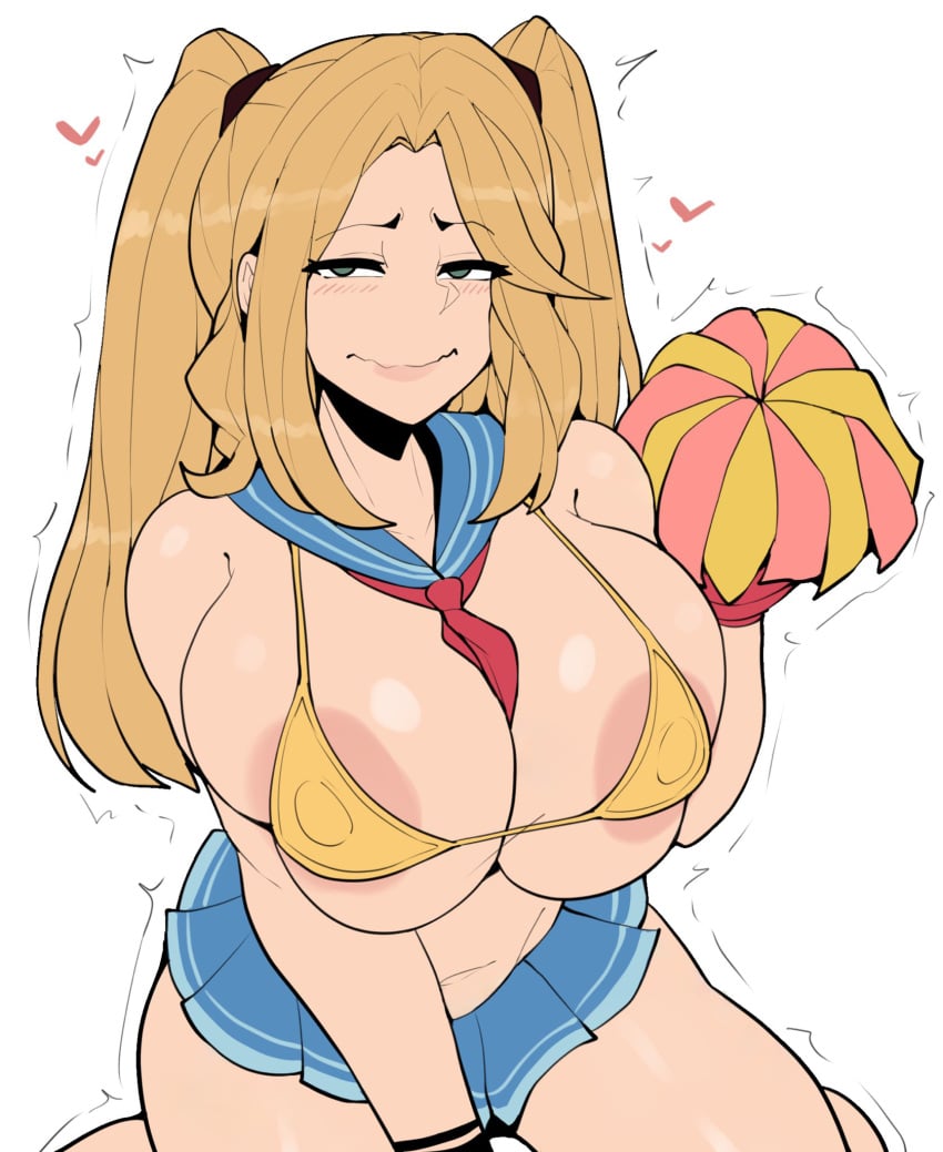 absurd_res big_breasts blonde_hair blush cheerleader horu non-web_source teacher