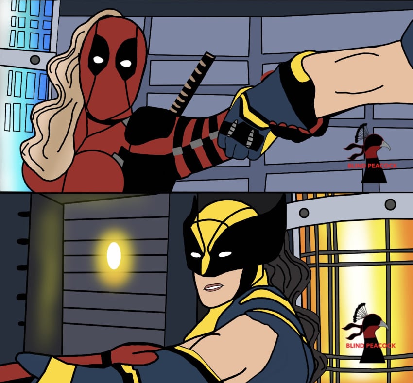 animated big_breasts blind_peacock_draws blind_peacock_draws_(artist) comic comic_panel comic_strip deadpool deadpool_&_wolverine deadpool_&_wolverine_(2024) deadpool_(film) deadpool_corps exploding_clothes half_naked lady_deadpool muscular muscular_female ripped_clothing tearing_clothes tearing_clothing wolverine x-23 x-men