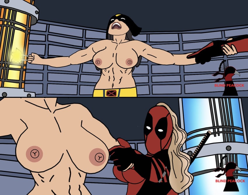 animated big_breasts blind_peacock_draws blind_peacock_draws_(artist) comic comic_panel comic_strip deadpool deadpool_&_wolverine deadpool_&_wolverine_(2024) deadpool_(film) deadpool_corps exploding_clothes half_naked lady_deadpool muscular muscular_female ripped_clothing tearing_clothes tearing_clothing wolverine x-23 x-men