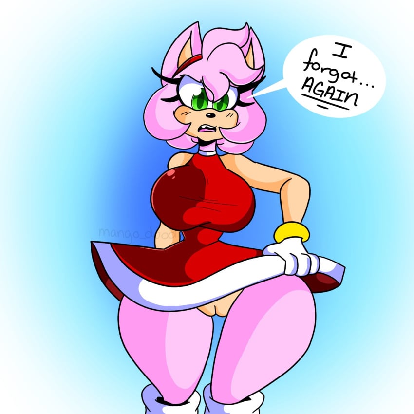 alternate_hairstyle amy_rose bottom_heavy female furry going_commando mango_doodling sega sonic_(series) thigh_boots wide_hips