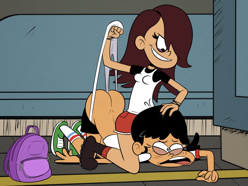 bullied nickelodeon panties panties_pulled_up pinned_to_floor scobionicle99 stella_zhau taylor_(the_loud_house) the_loud_house wedgie wedgied_female