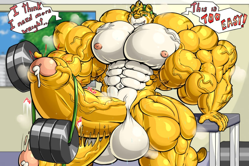 biceps big_muscles boner breasts cum cumming exercise exercising furry green_cap gym gym_bench gym_weights hyper_balls hyper_muscles hyper_penis josh_(zerozero) joshthetiger lifting_weights naked orange_penis penis_exercise penis_lifting_weights penis_moving_up_and_down penis_muscles penis_throbbing precum sweat sweating tail throb throbbing tiger triceps wearing_cap white_abs white_pecs white_penis working_out zerozero