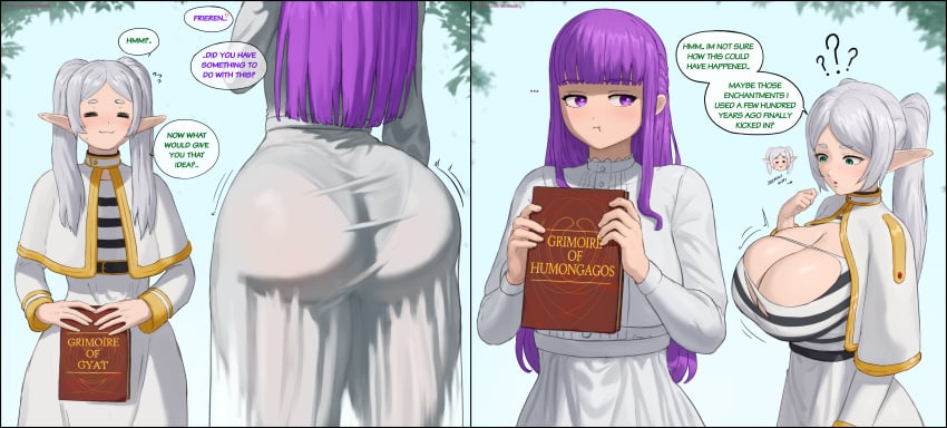 2girls :3 alternate_breast_size angry angry_female ass_expansion ass_focus big_ass big_breasts breast_expansion dialogue edit edited elf elf_ears elf_female english_text faceless_female fat_ass female female_focus female_only fern_(sousou_no_frieren) frieren full_body fully_clothed grimoire hourglass_figure huge_ass long_ears long_hair meme multiple_girls offscreen_face png pointy_ears purple_hair see-through_clothing size_difference sousou_no_frieren speech_bubble superbusty text text_bubble transparent_clothing twintails wardrobe_malfunction white_hair