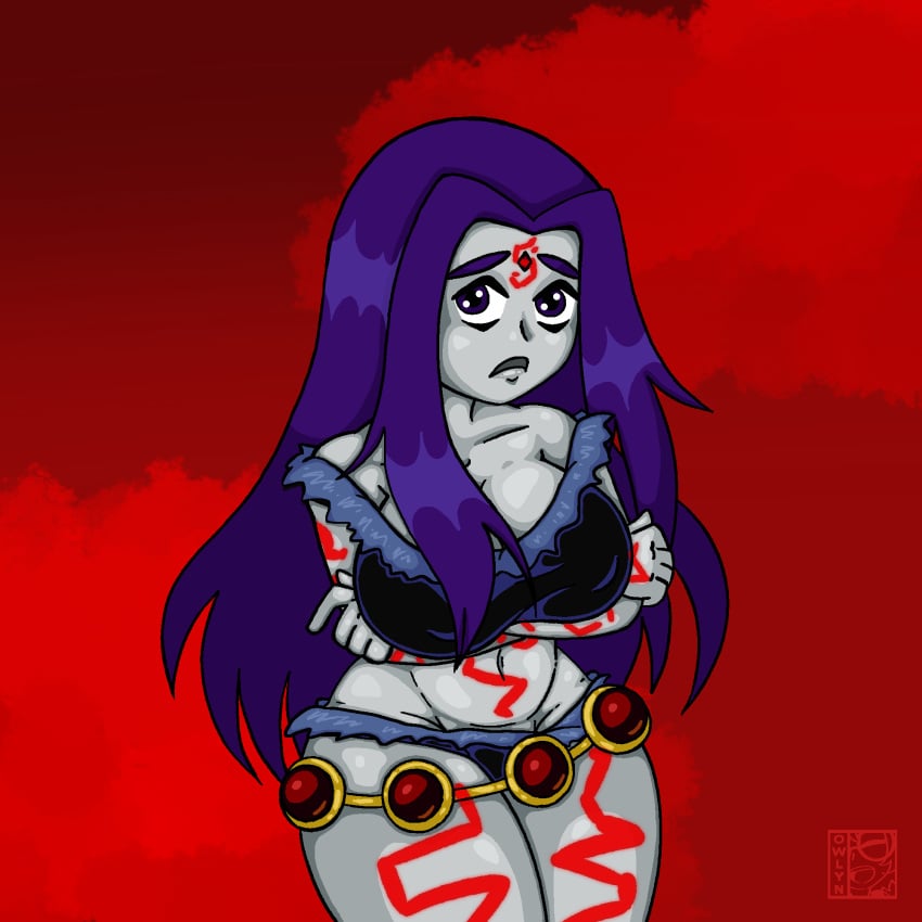 1girls alternate_breast_size cartoon_network female female_only large_breasts midriff owlyn purple_hair rachel_roth raven_(dc) solo superheroine tattoo teen_titans