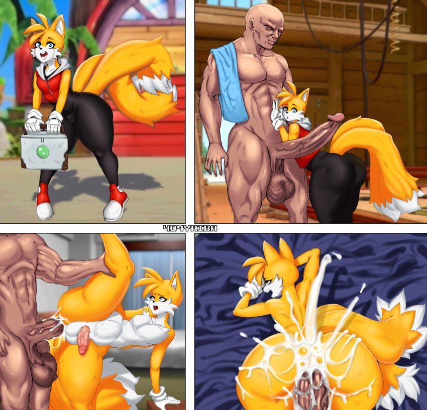 2_tails 2boys 404yaiba absurdres anal anal_creampie black_pants blue_eyes comic creampie cum cum_in_ass edited ejaculation excessive_cum eyes_rolling_back femboy furry furry_on_human highres holding_leg holding_object hoodie human_on_anthro large_ass male/male male_penetrated miles_tails_prower multiple_boys multiple_tails non-web_source on_bed open_mouth penis_awe penis_size_difference red_shoes red_vest sega size_difference skin_edit sonic_(series) sonic_the_hedgehog_(series) standing_on_one_leg standing_split tails_the_fox towel two-tone_fur two_tone_body two_tone_fur upscaled white_gloves yaoi yellow_fur yoga_pants