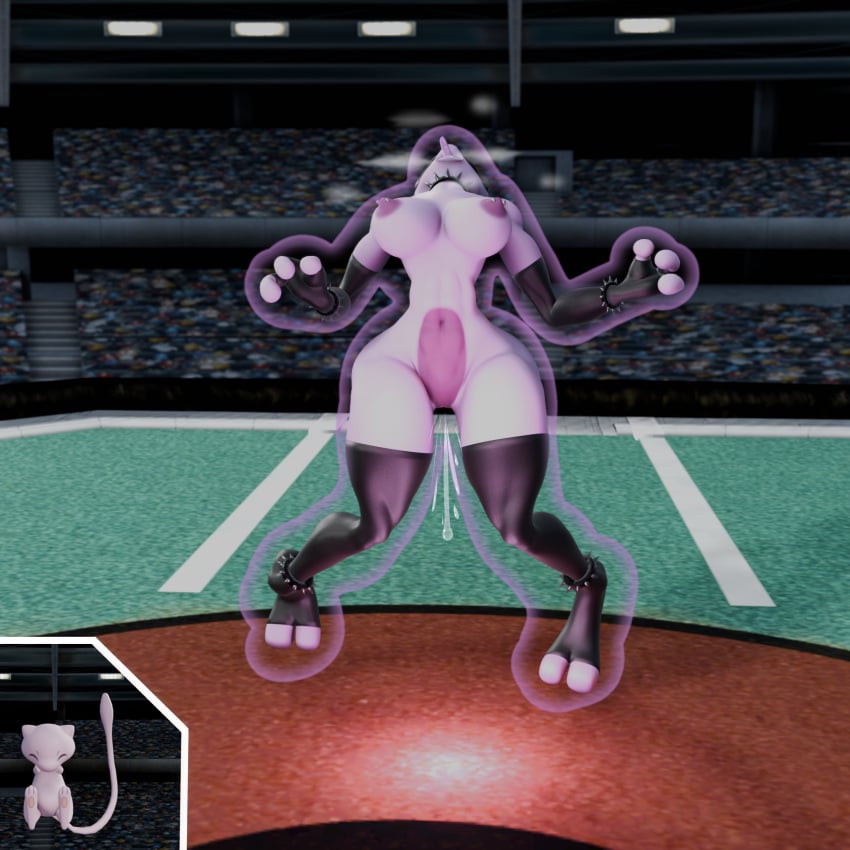 big_breasts breasts cleavage female furry huge_breasts legendary_pokemon mew mewtwo nipples notsafeforgek pokemon pokemon_(species) thick_thighs wide_hips