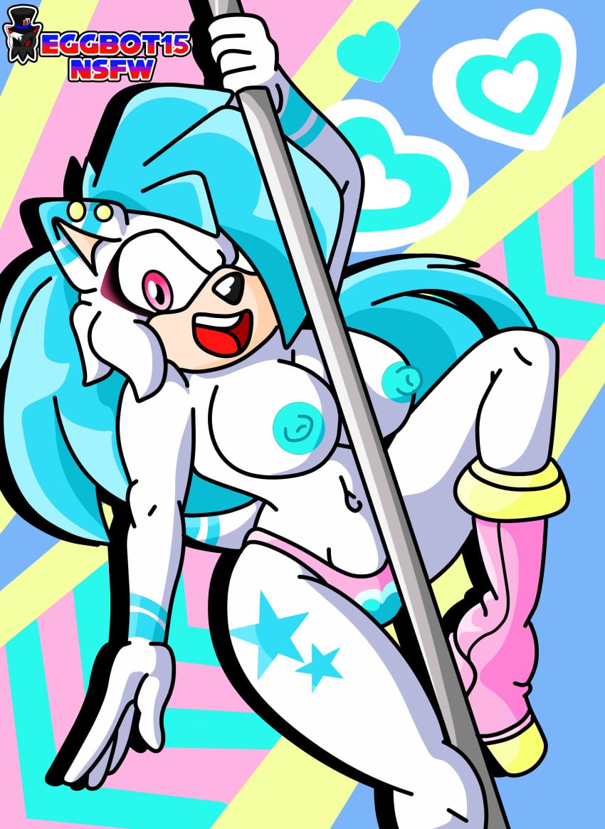 absurd_res blue_hair boots breasts clothing dancing digital_media_(artwork) eggbot15 eulipotyphlan fan_character footwear fur hair hedgehog hi_res mammal pink_eyes pole pole_dancing ponytail sega shoes snowfall_(eggbot15) solo sonic_(series) sonic_the_hedgehog_(series) white_body white_fur