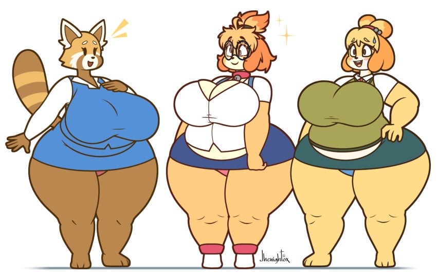 aggressive_retsuko animal_crossing bbw big_breasts breasts chubby derpybelle female furry huge_breasts isabelle_(animal_crossing) jhenightfox retsuko thick_thighs wide_hips