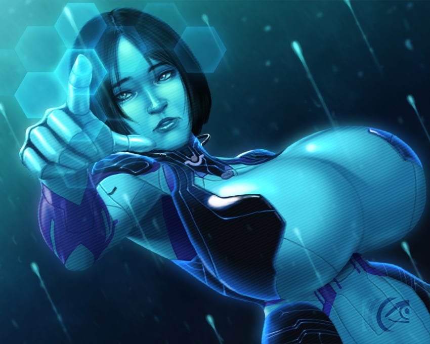 2d artificial_intelligence blue_eyes blue_skin breasts clothes cortana cortana_v2 female female_focus female_only halo_(series) halo_5 huge_breasts large_breasts mangrowing solo