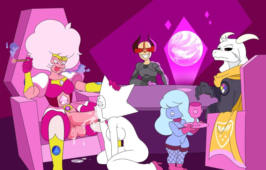 asriel_dreemurr blowjob cartoon_network crossover diamond_authority futa_on_female futanari gem_(species) kishinpain pink_diamond_(steven_universe) sapphire_(steven_universe) steven_universe undertale undertale_(series) white_diamond_(steven_universe)