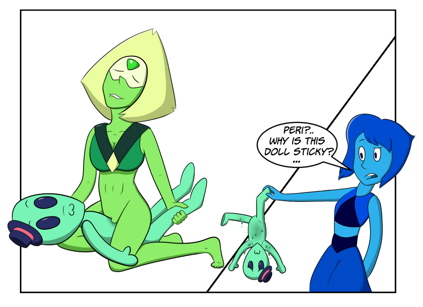 blue_hair blue_skin dialog female_only gem_(species) green_skin lapis_lazuli_(steven_universe) living_doll peridot_(steven_universe) sovietstingray steven_universe text