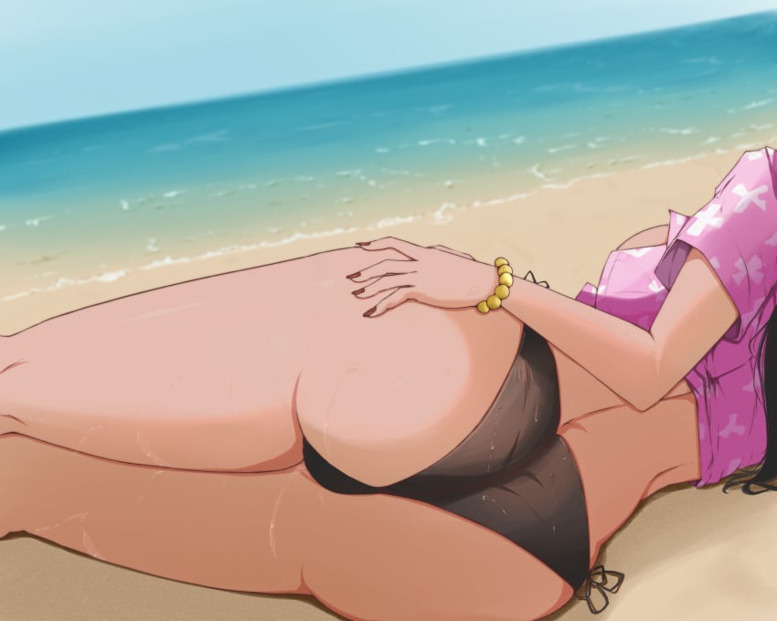 ass ass_focus beach bikini female female_only huge_ass huge_breasts large_ass large_breasts lying_on_side nico_robin one_piece one_piece_film_gold shishiou11 tagme thick_thighs wet