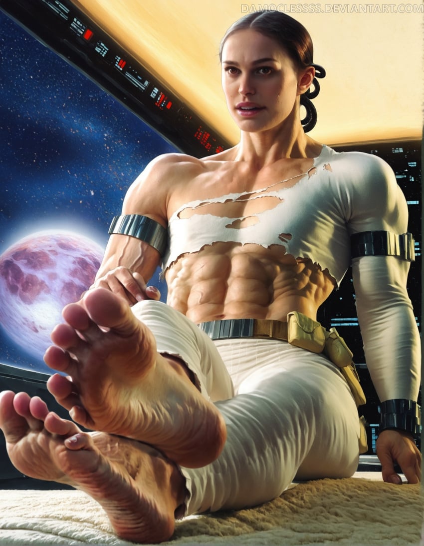 ai_generated barefoot damoclessss feet female looking_at_viewer muscular_female padme_amidala realistic soles star_wars