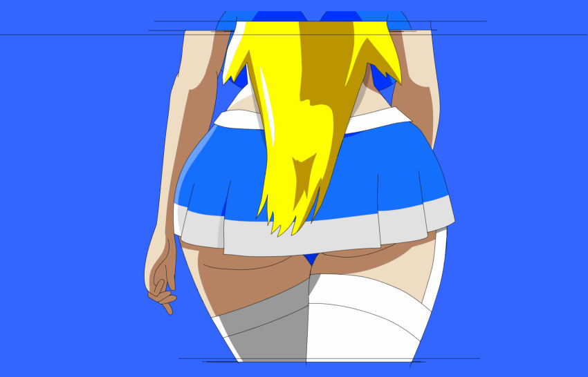 1girls ass_focus big_ass blonde_hair blue_skirt female miniskirt ucogi veins_(artist) walking