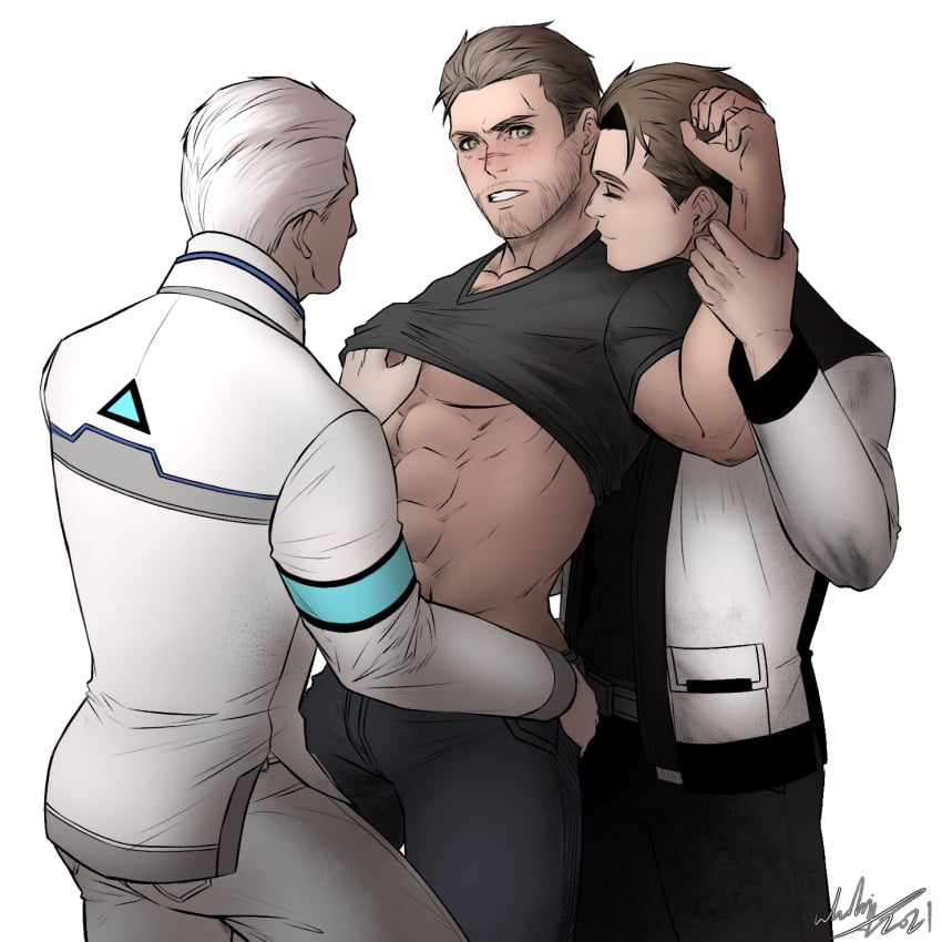 abs android bara biceps blush clothing detroit:_become_human gavin_reed gay male male/male male_only manly muscular_male pecs rk900 tight_clothing wyatt_wu1020