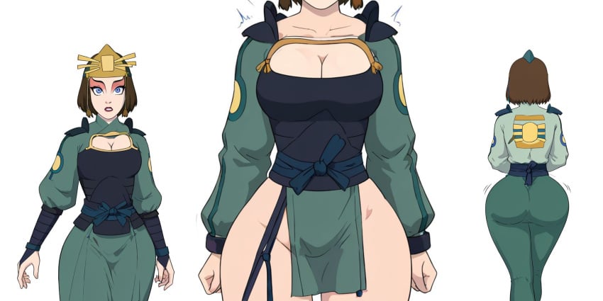 1girls ai_generated avatar_legends avatar_the_last_airbender bubble_butt earth_kingdom female flat_colors hourglass_figure multiple_images multiple_views simple_background suki widescreen