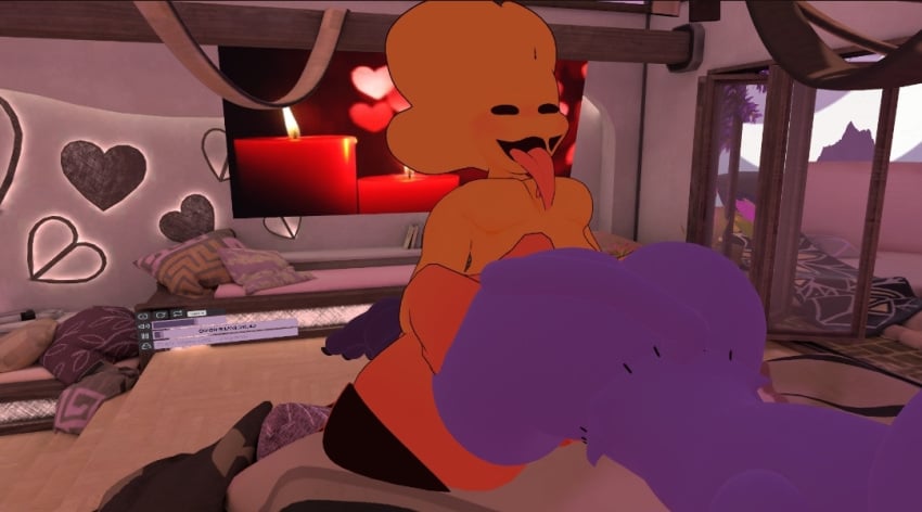 ass_focus catnap_(nightbotgrey) catnap_(poppy_playtime) clapping_cheeks fat_ass horny_female horny_male pounding_ass scp-999 sex_on_bed tongue_out vrchat vrchat_avatar