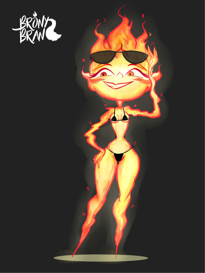 bikini brony_bran disney elemental_(pixar) ember_lumen female female_focus female_only fire fire_creature fire_elemental humanoid pixar small_breasts sunglasses sunglasses_on_head