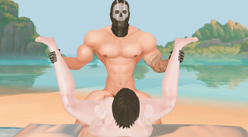 asian beach call_of_duty ghost mask muscular simon_riley sims4 straight tattoo