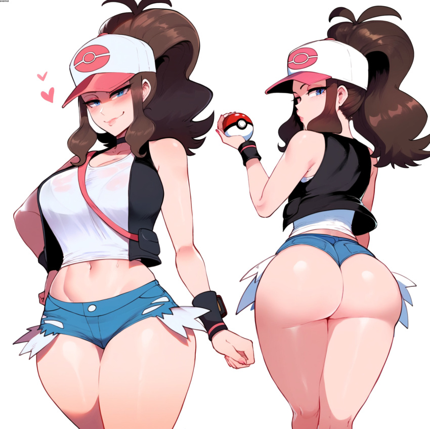 1girls ai_generated anemoi ass big_ass female female_only hilda_(pokemon) looking_back midriff pokemon ponytail solo tagme thick_thighs