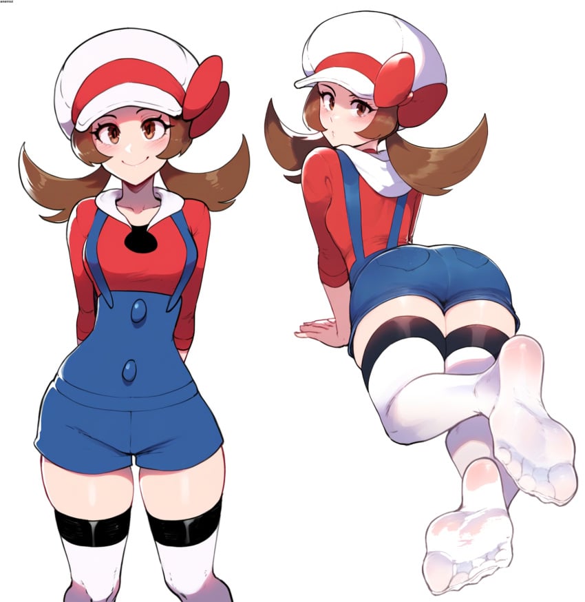 1girls ai_generated anemoi ass blush feet female female_focus female_only looking_back lyra_(pokemon) pokemon tagme thick_thighs thighhighs