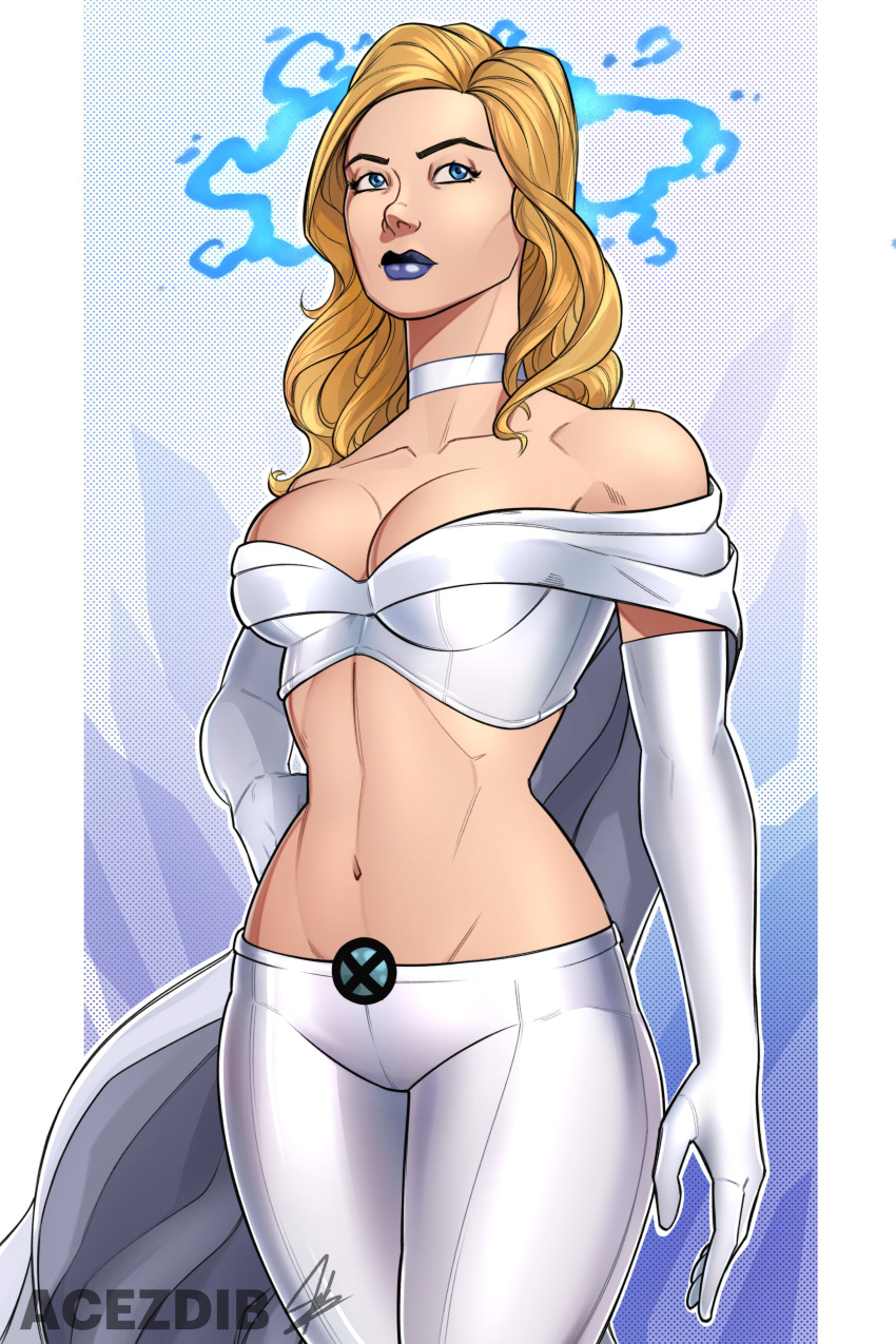 acezdib blonde_hair blue_eyes cape elbow_gloves emma_frost gloves lipstick marvel marvel_comics pants skimpy white_gloves white_pants white_queen x-men