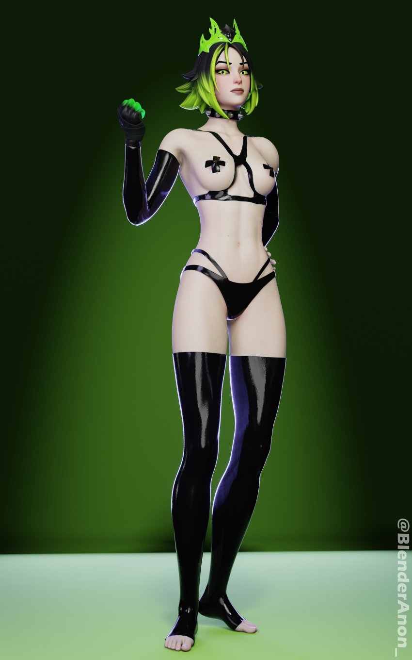 1girl 1girls 3d blender blender_(software) blenderanon_ collar dark_hair deity ear_piercing european_mythology feet female fortnite fortnite:_battle_royale glowing_eyes goddess greek_mythology green_eyes green_hair harness latex latex_gloves latex_stockings latex_straps latex_thighhighs looking_at_viewer multicolored_hair mythology nail_polish nipple_pasties painted_fingernails painted_nails painted_toenails panties pasties persephone persephone_(fortnite) public_domain spiked_collar standing tagme toeless_legwear watermark