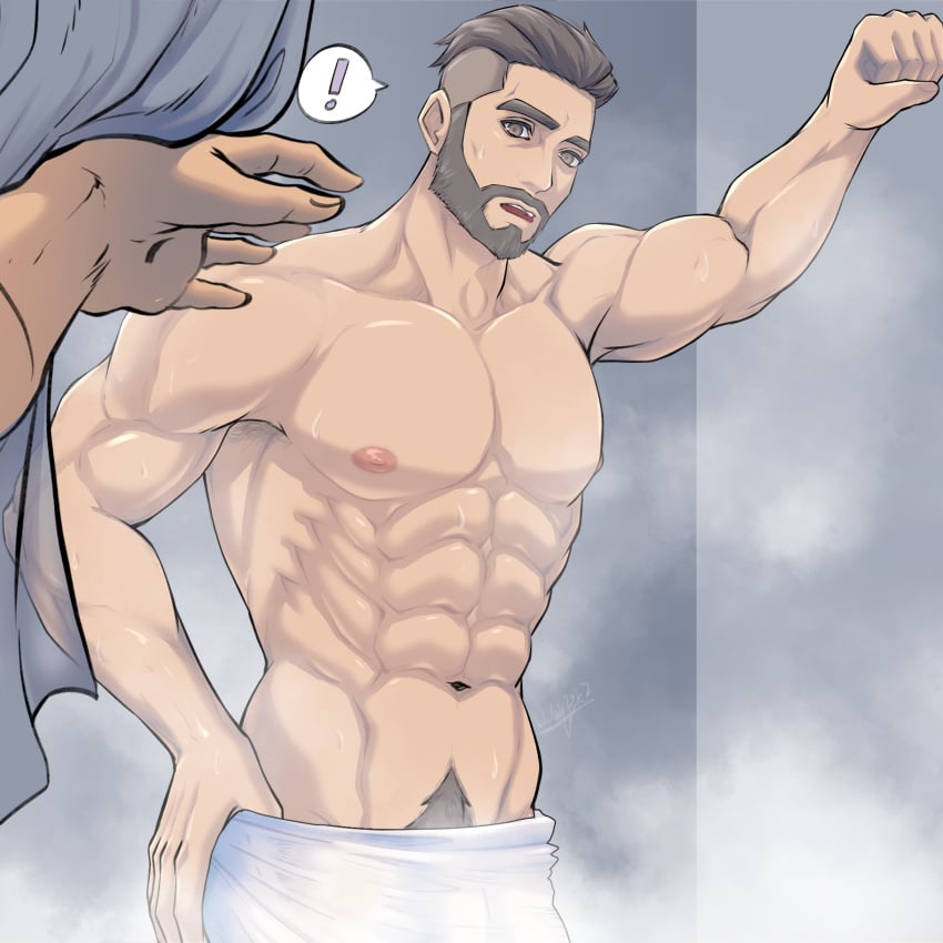 abs bara beard biceps daddy dilf male male_nipples male_only male_pubic_hair manly mature_male muscular_male nintendo nipples pecs pokemon pokemon_sv professor_turo wyatt_wu1020