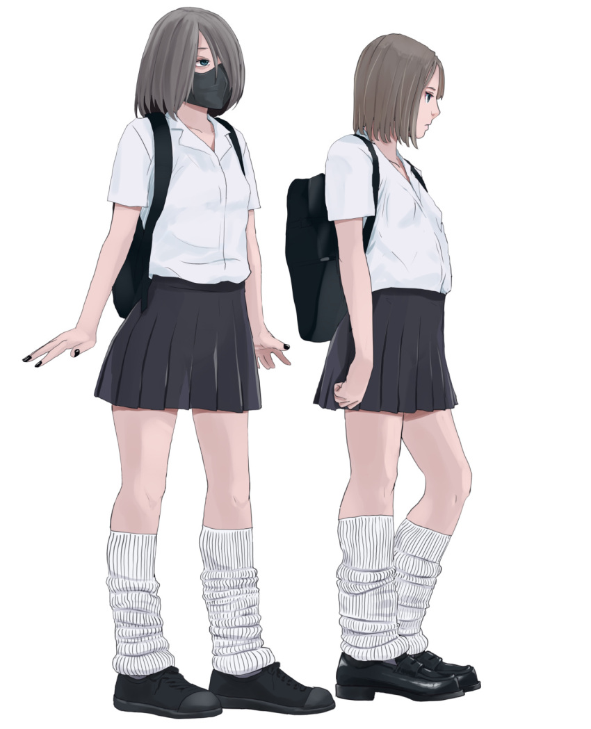 2girls bag green_hair loose_socks manicure original pale-skinned_female school_uniform standing