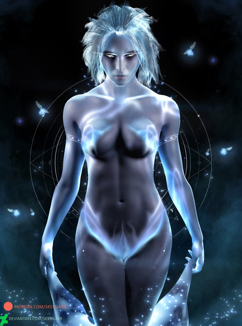 1girls 3d 3d_(artwork) awoken blue_body blue_skin breasts destiny_(game) destiny_2 female fit_female glowing glowing_eyes hi_res high_resolution highres looking_at_viewer mara_sov navel nude nude_female pubes pubic_hair pussy skstalker tagme white_eyes white_hair