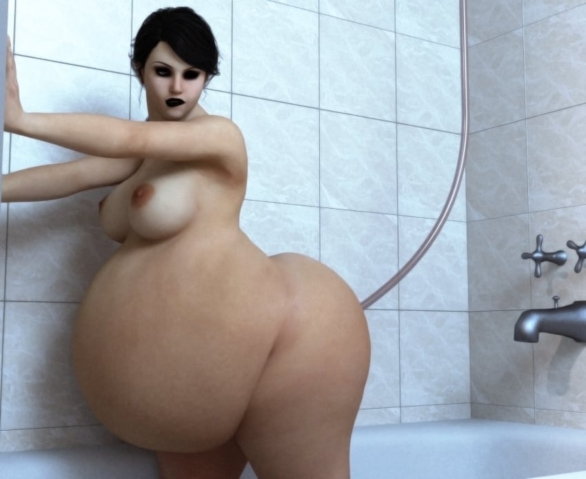 1girls 3d bathtub belly belly_expansion belly_inflation big_belly big_breasts black_hair black_lipstick breasts expansion female goth goth_girl hose hose_in_butt hose_inflation huge_belly inflation nipples shower shower_hose thatoneblueguy tub tube tube_in_ass