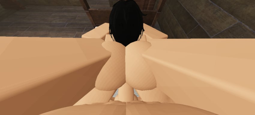 1boy 1girls 3d ass big_ass black_hair cabin ivory_678 laying_on_stomach on_bed penis pov pov_male roblox robloxian self_upload sex tagme tan_skin