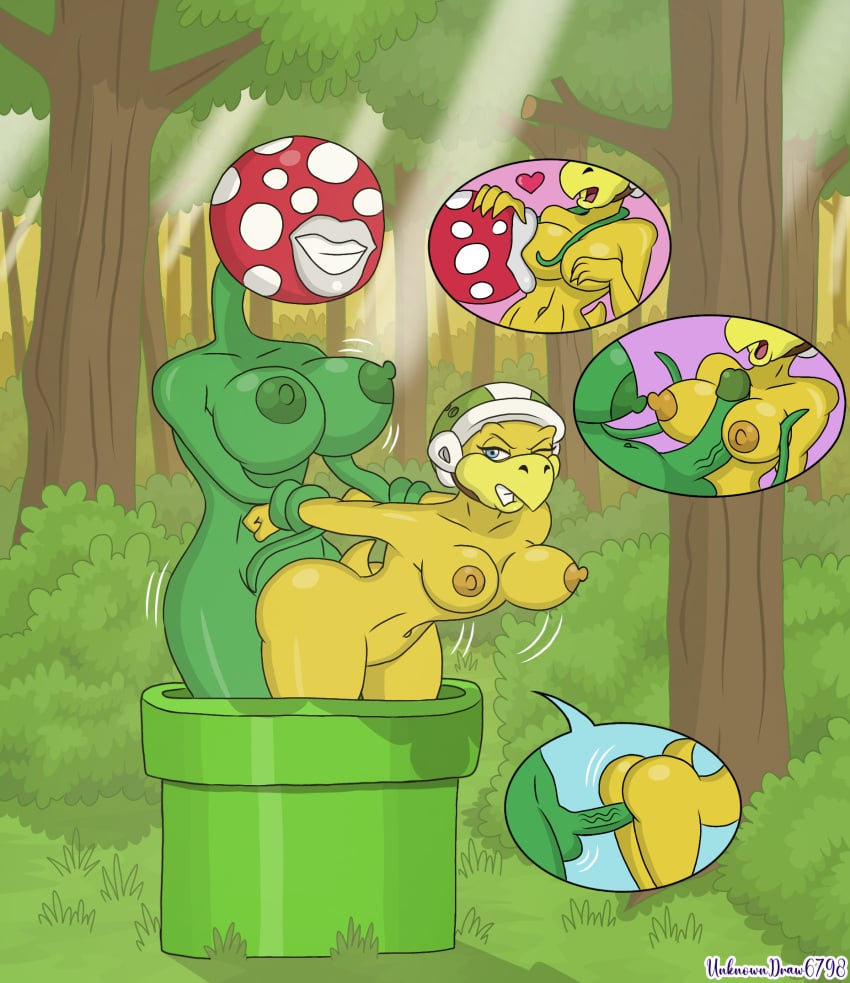 1futa 1girls angry anthro breast_sucking breasts dominant female forest futa_on_female futanari hammer_bros. mario_(series) nintendo penetration piranha_plant sucking super_mario_bros. unknowndraw6798